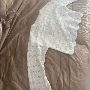 Zara White Asymmetrical One-Sleeve Knit Top